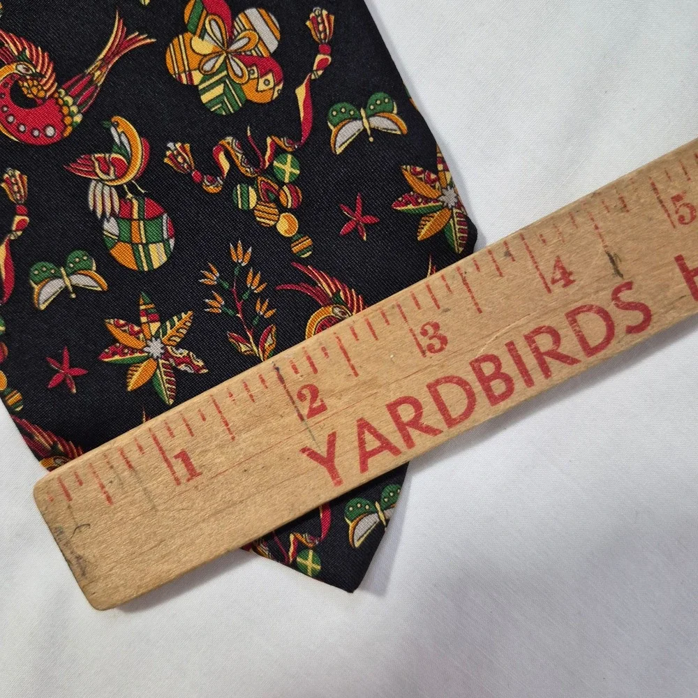 Salvatore Ferragamo Tie Men Black Silk Bird Butterfly Floral Print Italy Necktie